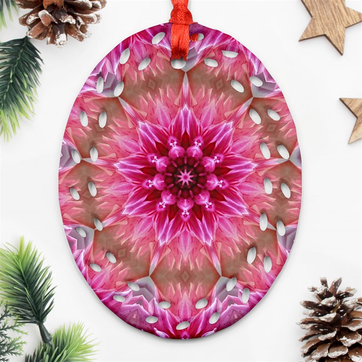 Flower Mandala Art Pink Abstract Oval Filigree Ornament (Two Sides)