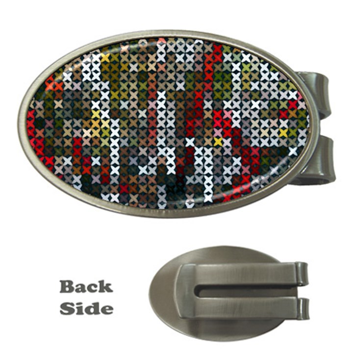 Christmas Cross Stitch Background Money Clips (Oval) 