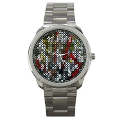 Christmas Cross Stitch Background Sport Metal Watch by Wegoenart