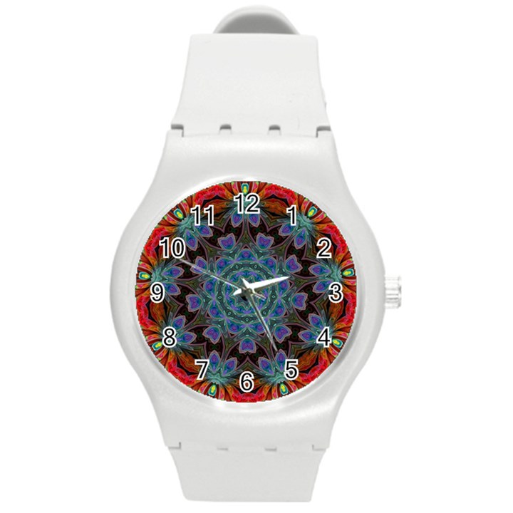 Abstract Art Blue Orange Round Plastic Sport Watch (M)