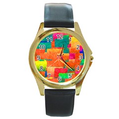 Pattern Texture Background Color Round Gold Metal Watch by Wegoenart