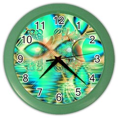 Golden Teal Peacock, Abstract Copper Crystal Wall Clock (color) by DianeClancy