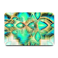 Golden Teal Peacock, Abstract Copper Crystal Small Door Mat by DianeClancy