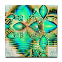 Golden Teal Peacock, Abstract Copper Crystal Face Towel