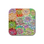 Dahlia Flower Colorful Art Collage Rubber Coaster (Square)  Front