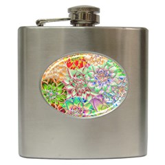 Dahlia Flower Colorful Art Collage Hip Flask (6 Oz) by Wegoenart