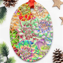 Dahlia Flower Colorful Art Collage Oval Ornament (two Sides) by Wegoenart