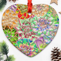 Dahlia Flower Colorful Art Collage Heart Ornament (two Sides) by Wegoenart