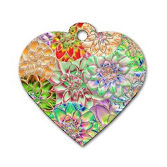 Dahlia Flower Colorful Art Collage Dog Tag Heart (one Side) by Wegoenart