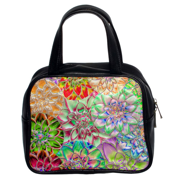 Dahlia Flower Colorful Art Collage Classic Handbag (Two Sides)