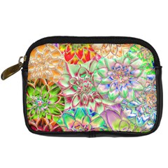 Dahlia Flower Colorful Art Collage Digital Camera Leather Case by Wegoenart