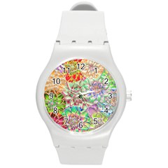 Dahlia Flower Colorful Art Collage Round Plastic Sport Watch (m) by Wegoenart