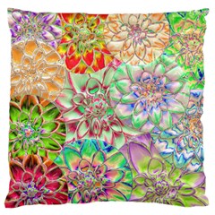 Dahlia Flower Colorful Art Collage Large Flano Cushion Case (one Side) by Wegoenart