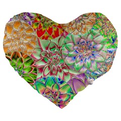 Dahlia Flower Colorful Art Collage Large 19  Premium Flano Heart Shape Cushions