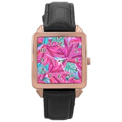 Leaves Tropical Reason Stamping Rose Gold Leather Watch  by Wegoenart