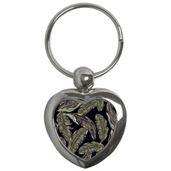 Jungle Leaves Tropical Pattern Key Chains (heart)  by Wegoenart