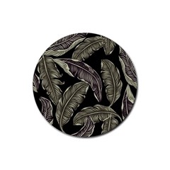 Jungle Leaves Tropical Pattern Rubber Coaster (round)  by Wegoenart