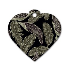 Jungle Leaves Tropical Pattern Dog Tag Heart (two Sides) by Wegoenart