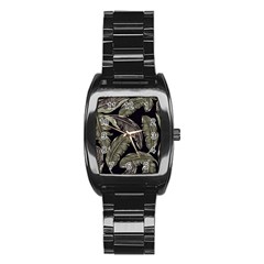 Jungle Leaves Tropical Pattern Stainless Steel Barrel Watch by Wegoenart