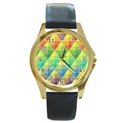 Background Colorful Geometric Round Gold Metal Watch by Wegoenart