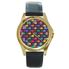 Background Colorful Geometric Round Gold Metal Watch