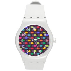 Background Colorful Geometric Round Plastic Sport Watch (M)