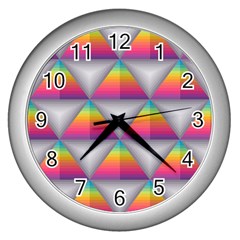 Trianggle Background Colorful Triangle Wall Clock (silver) by Wegoenart