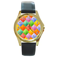 Colorful Geometric Round Gold Metal Watch by Wegoenart