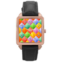 Colorful Geometric Rose Gold Leather Watch  by Wegoenart