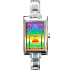 Seaside Sunrise Colorful Ocean Sea Rectangle Italian Charm Watch by Wegoenart