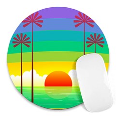 Seaside Sunrise Colorful Ocean Sea Round Mousepads by Wegoenart