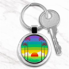 Seaside Sunrise Colorful Ocean Sea Key Chains (round)  by Wegoenart