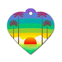 Seaside Sunrise Colorful Ocean Sea Dog Tag Heart (one Side) by Wegoenart