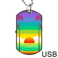 Seaside Sunrise Colorful Ocean Sea Dog Tag Usb Flash (one Side) by Wegoenart