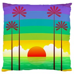 Seaside Sunrise Colorful Ocean Sea Large Flano Cushion Case (two Sides) by Wegoenart