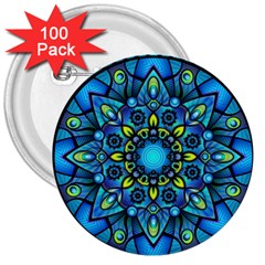 Mandala Blue Abstract Circle 3  Buttons (100 Pack)  by Wegoenart