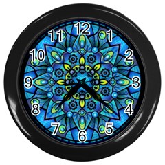 Mandala Blue Abstract Circle Wall Clock (black) by Wegoenart