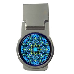 Mandala Blue Abstract Circle Money Clips (round)  by Wegoenart