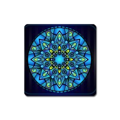 Mandala Blue Abstract Circle Square Magnet by Wegoenart