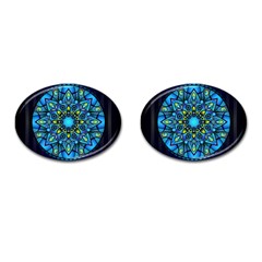 Mandala Blue Abstract Circle Cufflinks (oval) by Wegoenart