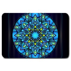 Mandala Blue Abstract Circle Large Doormat  by Wegoenart