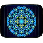 Mandala Blue Abstract Circle Double Sided Fleece Blanket (Mini)  35 x27  Blanket Front