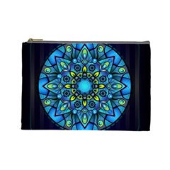 Mandala Blue Abstract Circle Cosmetic Bag (large) by Wegoenart