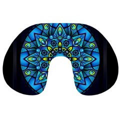 Mandala Blue Abstract Circle Travel Neck Pillows by Wegoenart