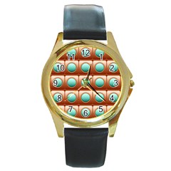 Abstract Background Circle Square Round Gold Metal Watch by Wegoenart