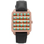 Abstract Background Circle Square Rose Gold Leather Watch  Front