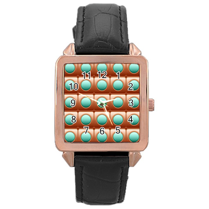 Abstract Background Circle Square Rose Gold Leather Watch 