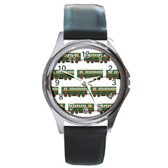 Trains Pattern Transportation Round Metal Watch by Wegoenart