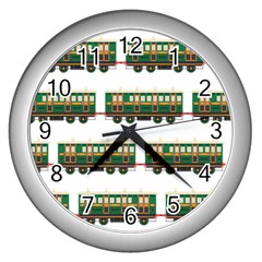 Trains Pattern Transportation Wall Clock (silver) by Wegoenart