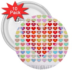 Valentine Valentines Day Card Love 3  Buttons (10 Pack)  by Wegoenart